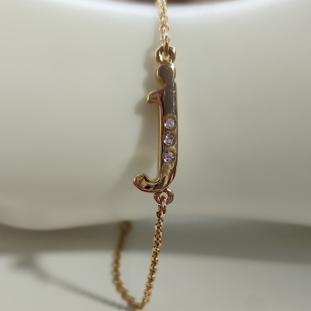 Gold Initial 'J' Bracelet with Crystals